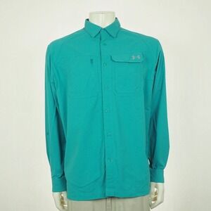 New Under Armour Fish Hunter Button Down Shirt Mens Large Blue Fishing Vented